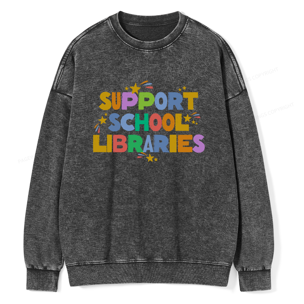 Pagewings Support School Libraries Unisex Washed Sweatshirt