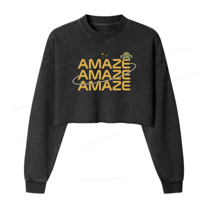 Pagewings Amaze Book Lovers Washed Crop Sweatshirt