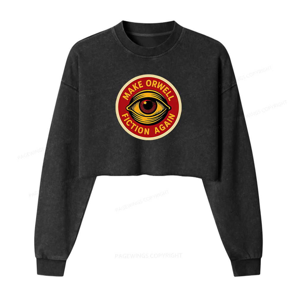 Pagewings Make Orwell Fiction Again Washed Crop Sweatshirt