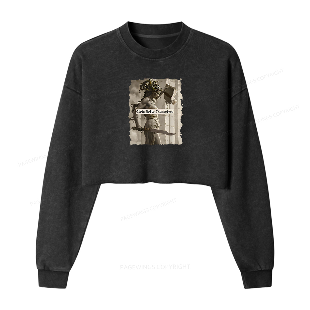 Pagewings Girls Write Themselves Washed Crop Sweatshirt