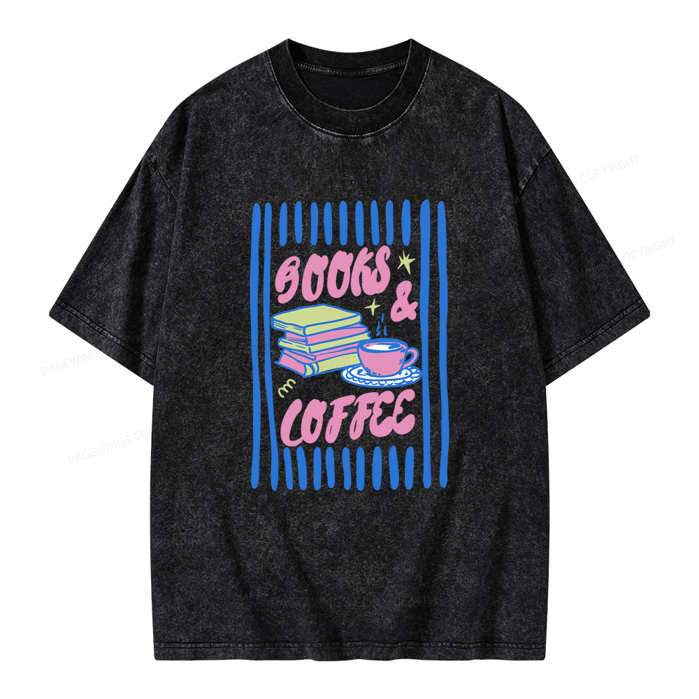Pagewings Books And Coffee Unisex Washed T-shirt