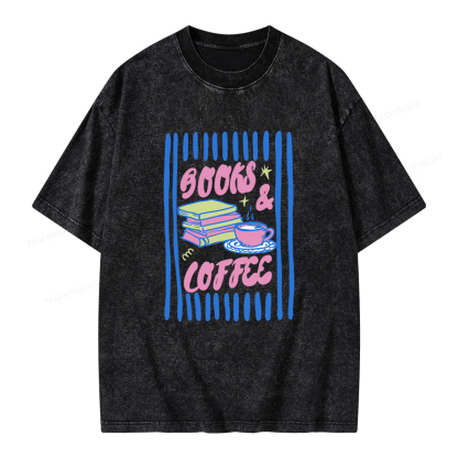 Pagewings Books And Coffee Unisex Washed T-shirt