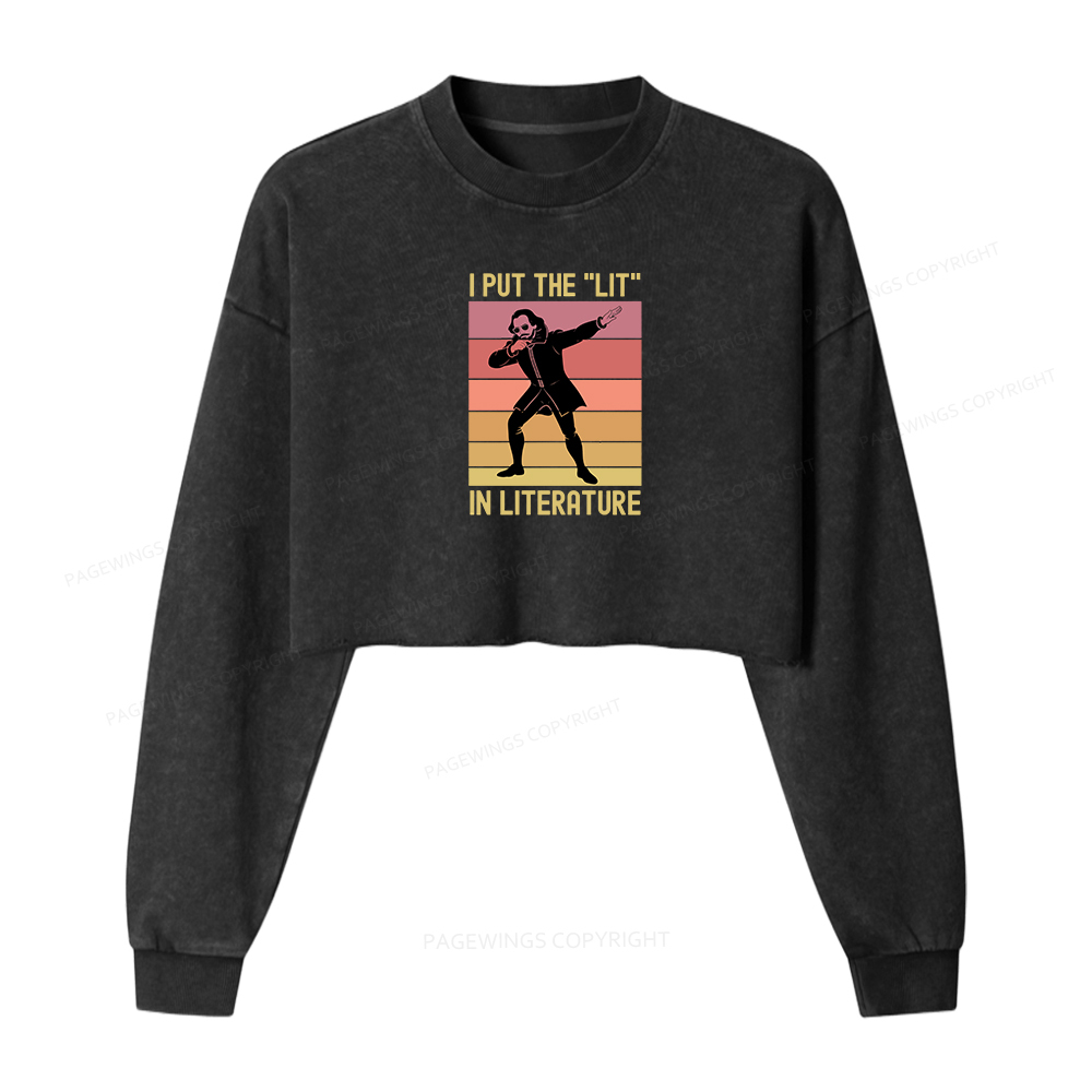 Pagewings I Put The Lit In Literature Washed Crop Sweatshirt