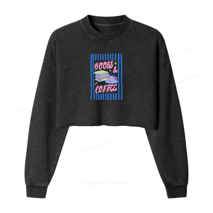 Pagewings Books and Coffee Washed Crop Sweatshirt