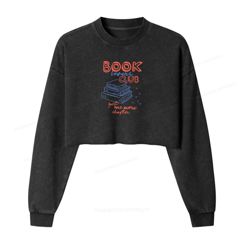 Pagewings Book Lovers Book Club Washed Crop Sweatshirt