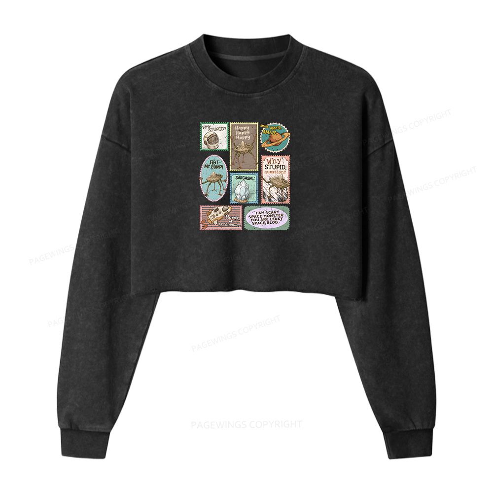 Pagewings Amaze Retro Sci-Fi Washed Crop Sweatshirt