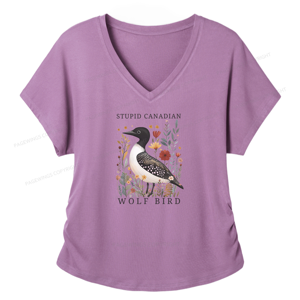 Pagewings Stupid Canadian Wolf Bird Women's Modal V-neck T-shirt  