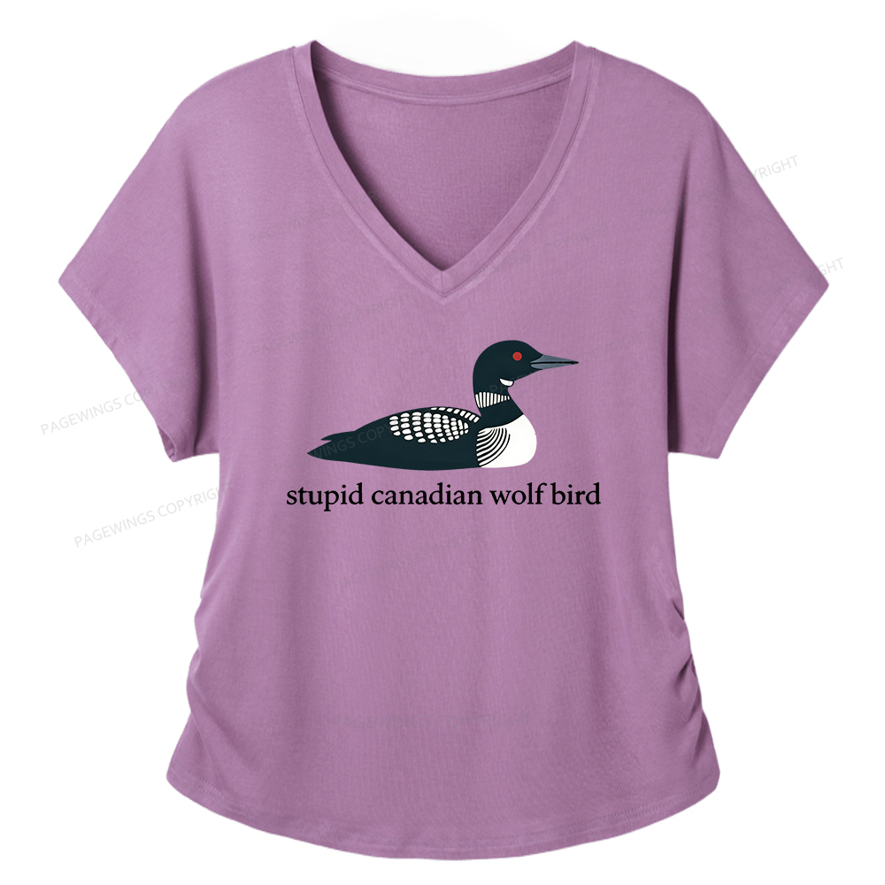 Pagewings Stupid Canadian Wolf Bird Women's Modal V-neck T-shirt  
