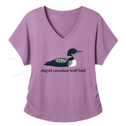 Pagewings Stupid Canadian Wolf Bird Women's Modal V-neck T-shirt  