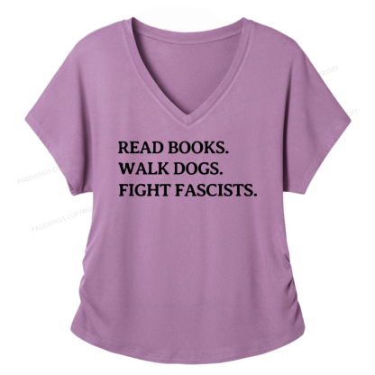 Pagewings Read Books Walk Dogs And Fight Soft Women's Modal V-neck T-shirt