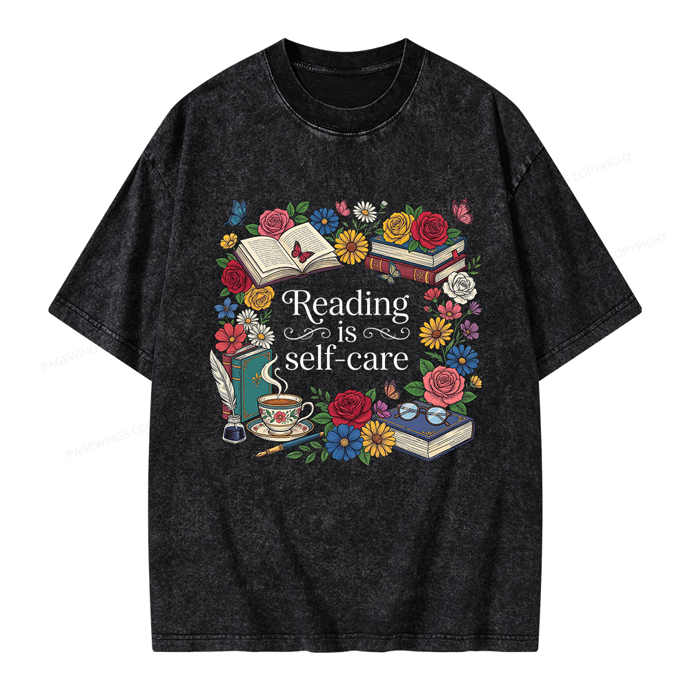 Pagewings Reading Is Self Care Unisex Washed T-shirt