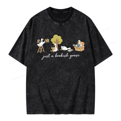 Pagewings Just A Bookish Goose Unisex Washed T-shirt