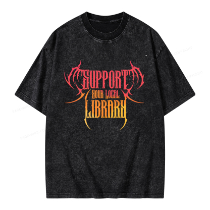 Pagewings Support Your Local Library Unisex Washed T-shirt