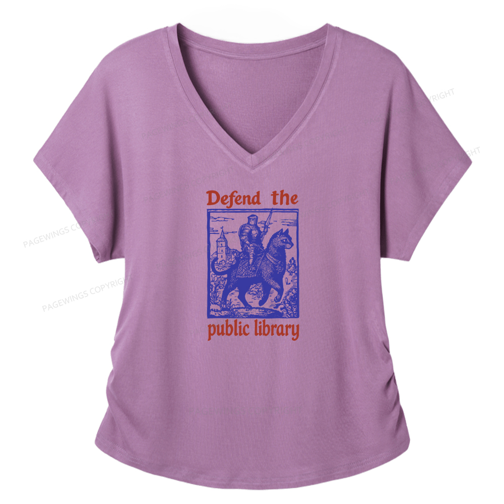 Pagewings Defend the Public Library Soft Women's Modal V-neck T-shirt  