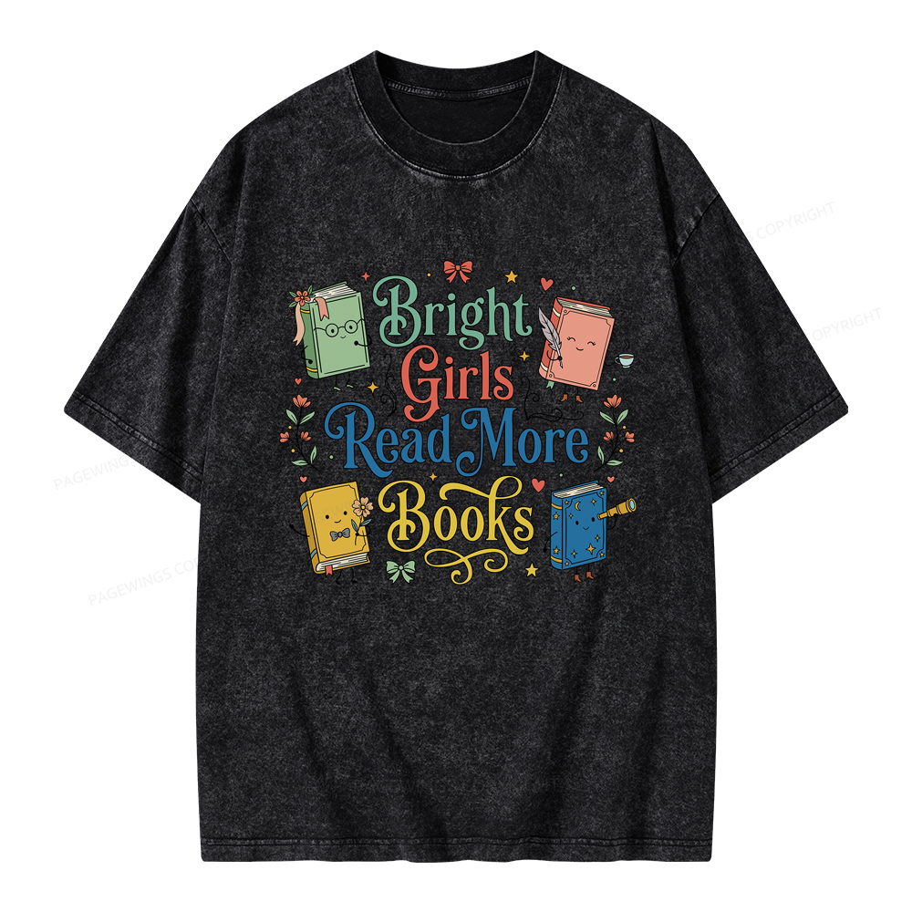 Pagewings Bright Girls Read More Books Unisex Washed T-shirt