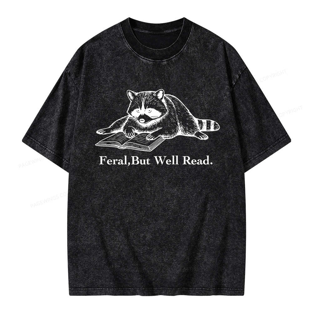 Pagewings Bookish Feral Raccoon Unisex Washed T-shirt