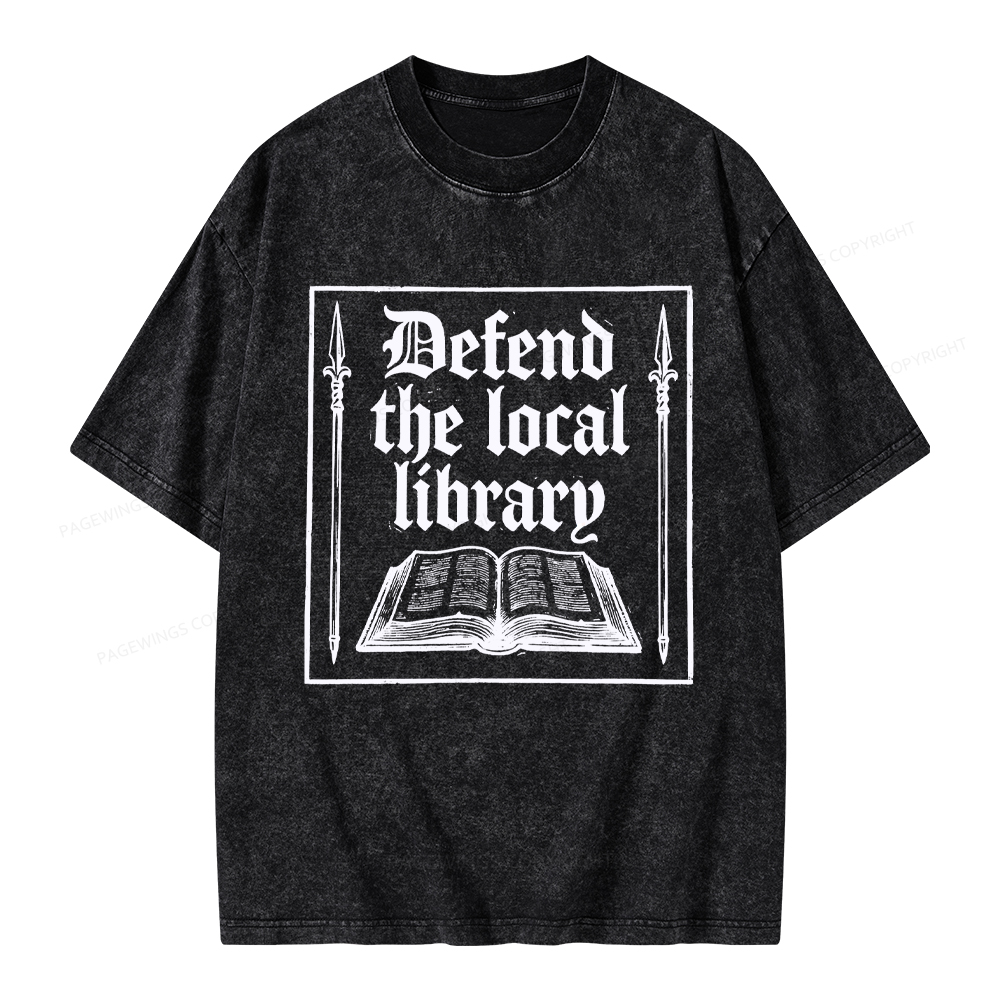 Pagewings Defend Your Local Public Library Unisex Washed T-shirt