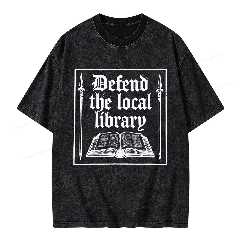 Pagewings Defend Your Local Public Library Unisex Washed T-shirt