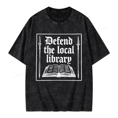 Pagewings Defend Your Local Public Library Unisex Washed T-shirt