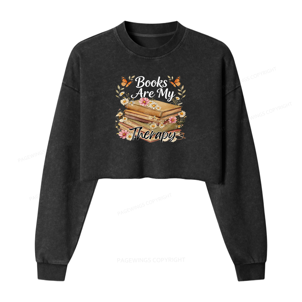 Pagewings Books Are My Therapy Washed Crop Sweatshirt