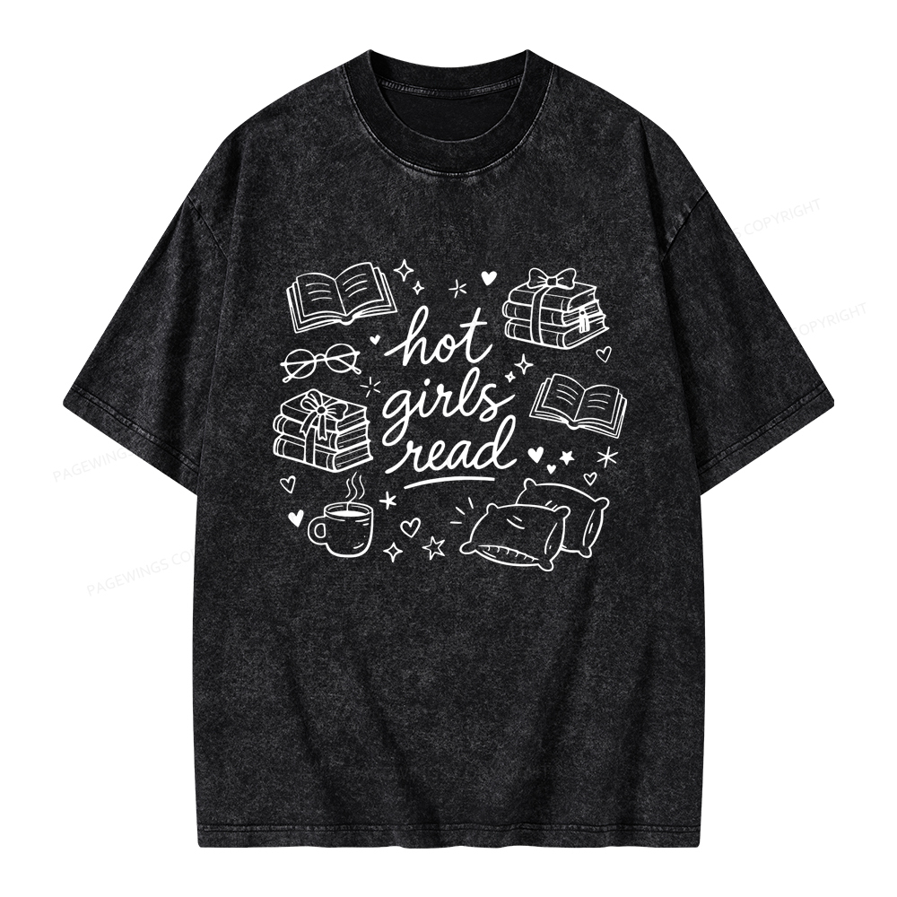 Pagewings Hot Girls Read Unisex Washed T-shirt