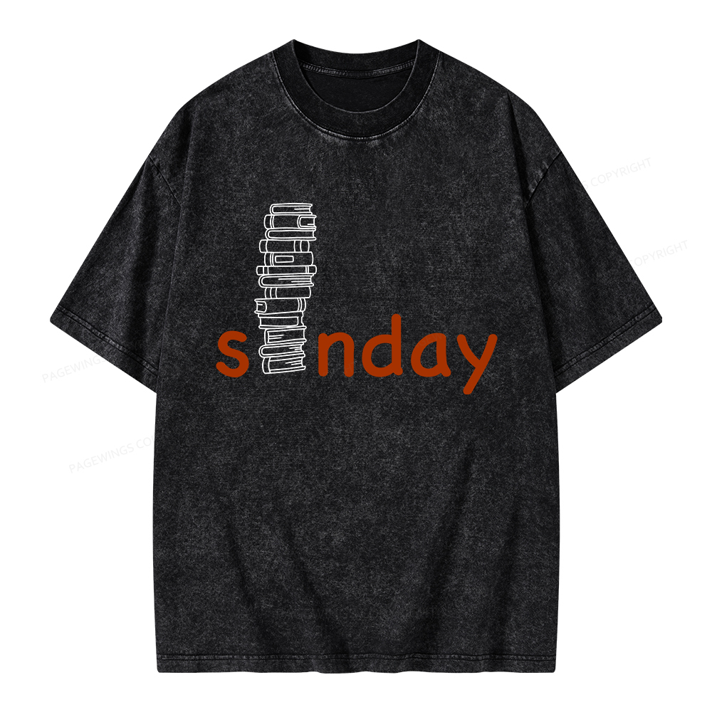 Pagewings Funny Sunday Reading Unisex Washed T-shirt