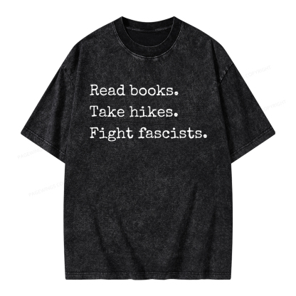 Pagewings Read Books Take Hikes Fight Fascists Unisex Washed T-shirt