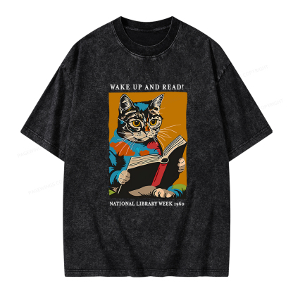 Pagewings Cat Reading Poster Unisex Washed T-shirt