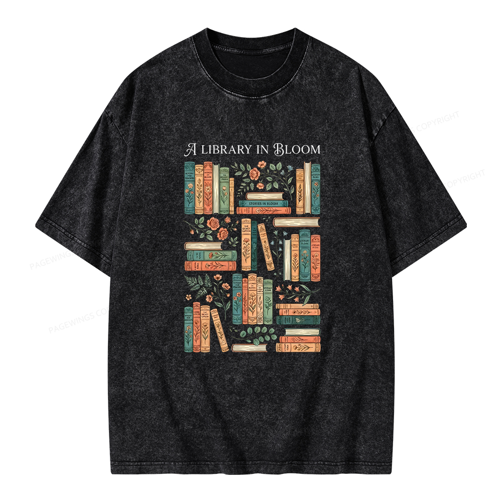 Pagewings A Library In Bloom Unisex Washed T-shirt