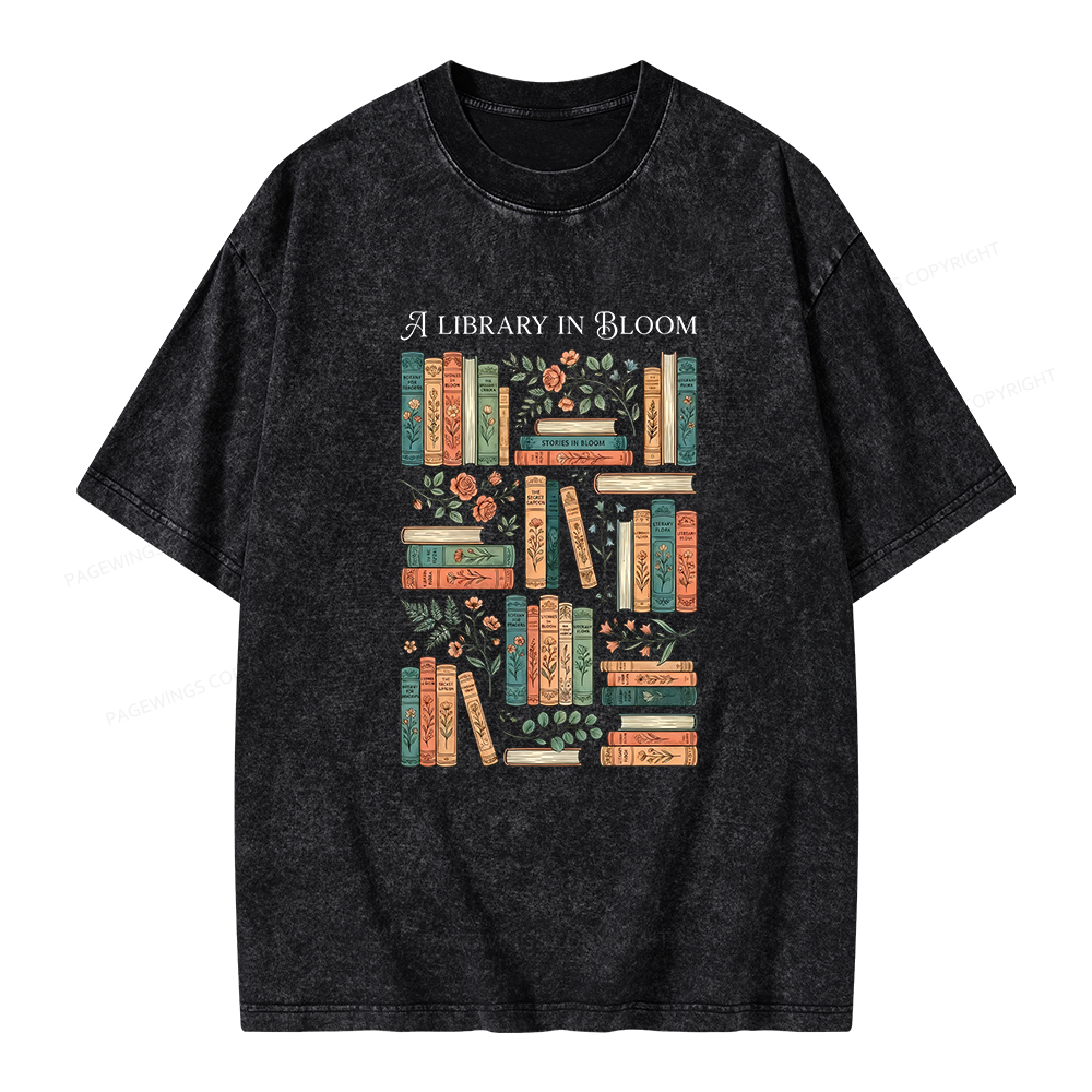 Pagewings A Library In Bloom Unisex Washed T-shirt