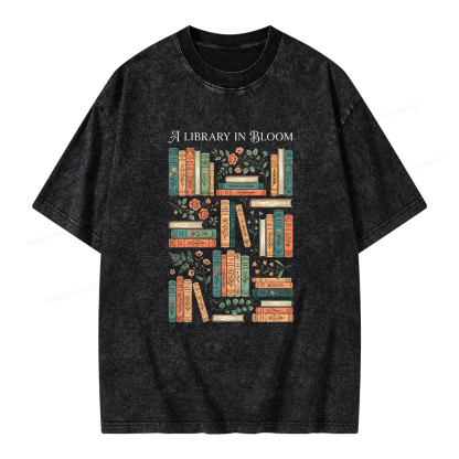 Pagewings A Library In Bloom Unisex Washed T-shirt
