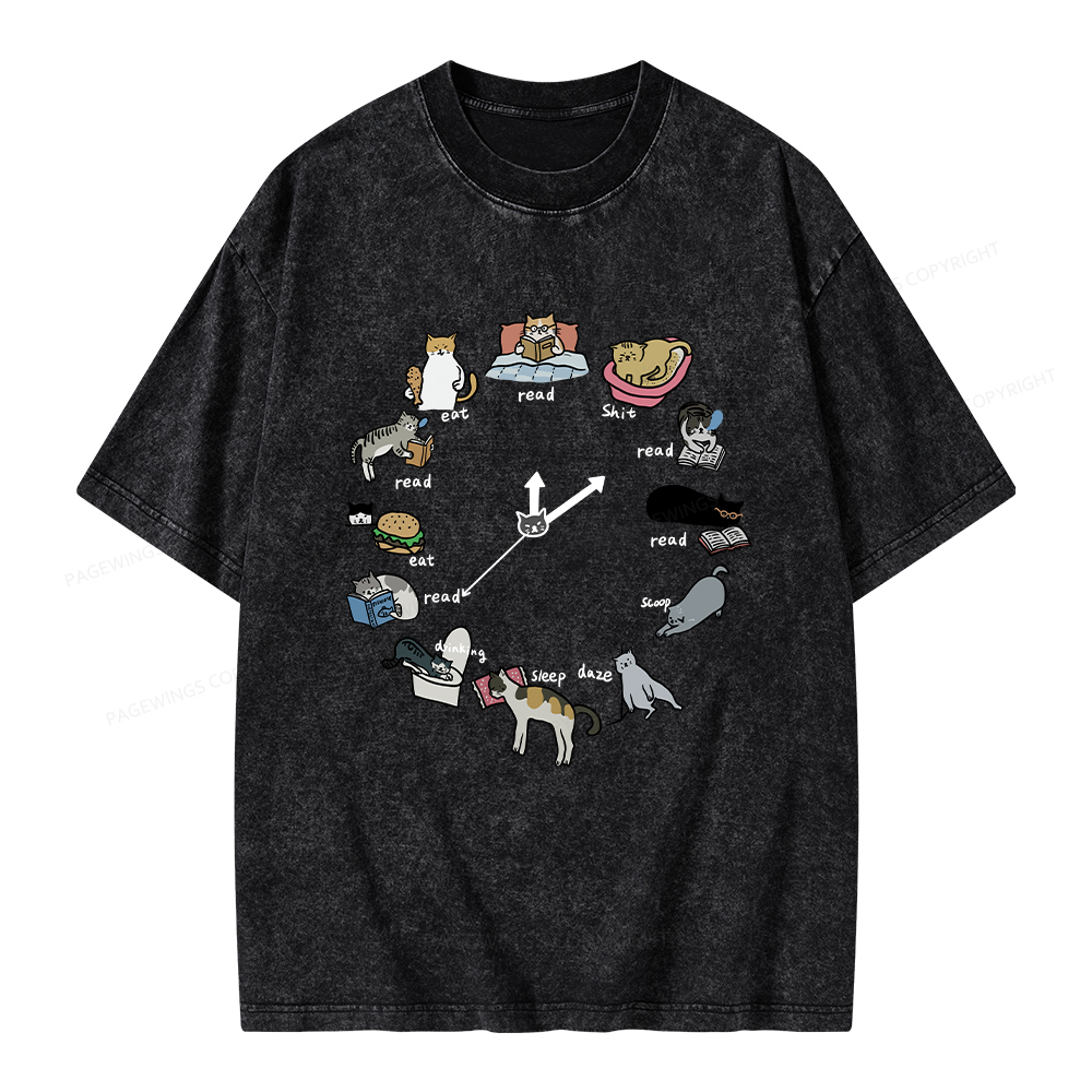 Pagewings Cat Read Unisex Washed T-shirt