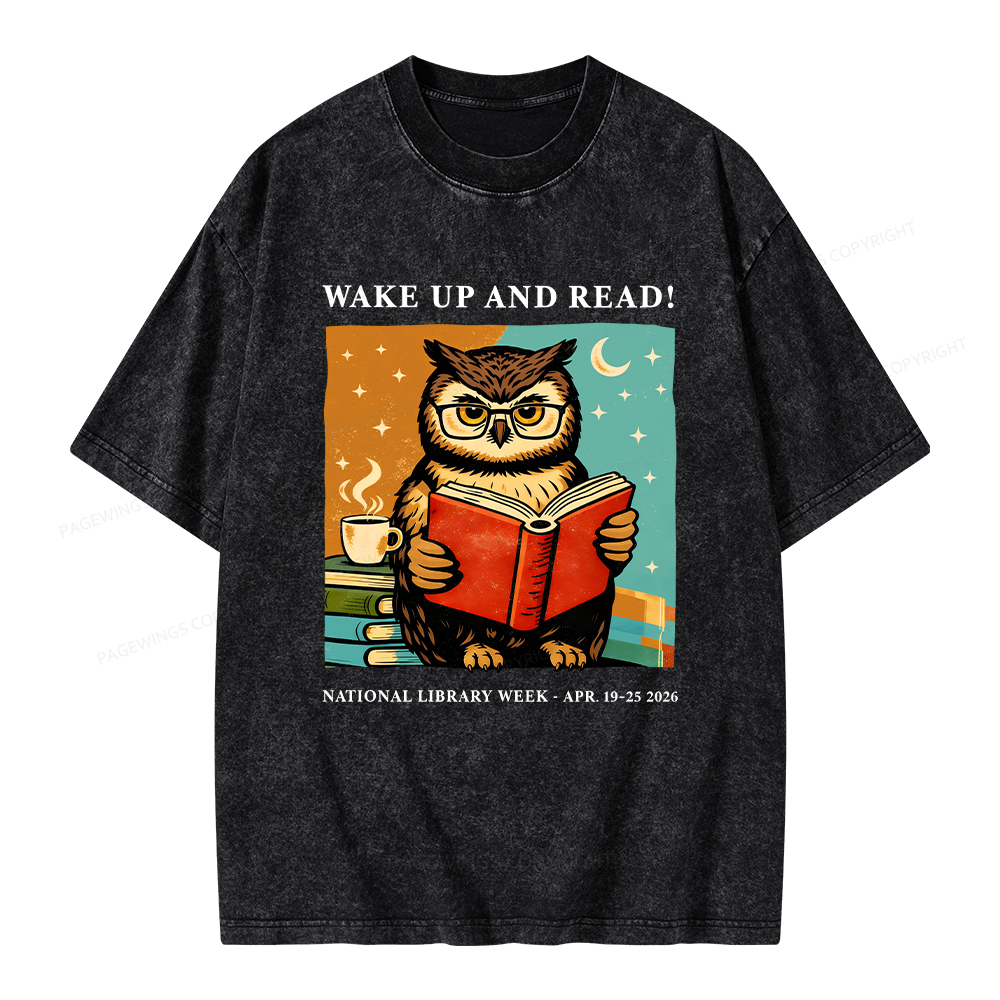 Pagewings Wake Up And Read Unisex Washed T-shirt