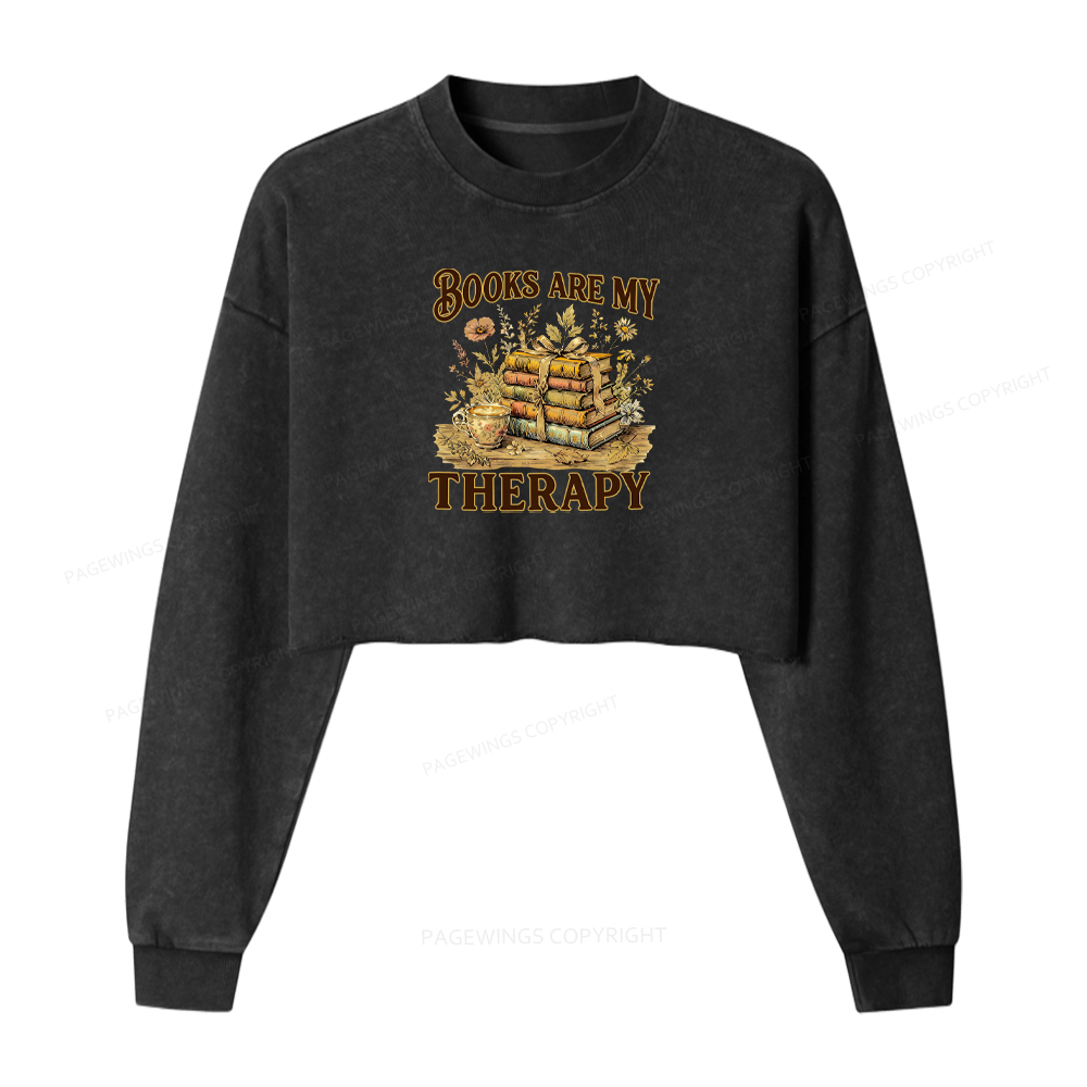 Pagewings Books Are My Therapy Washed Crop Sweatshirt