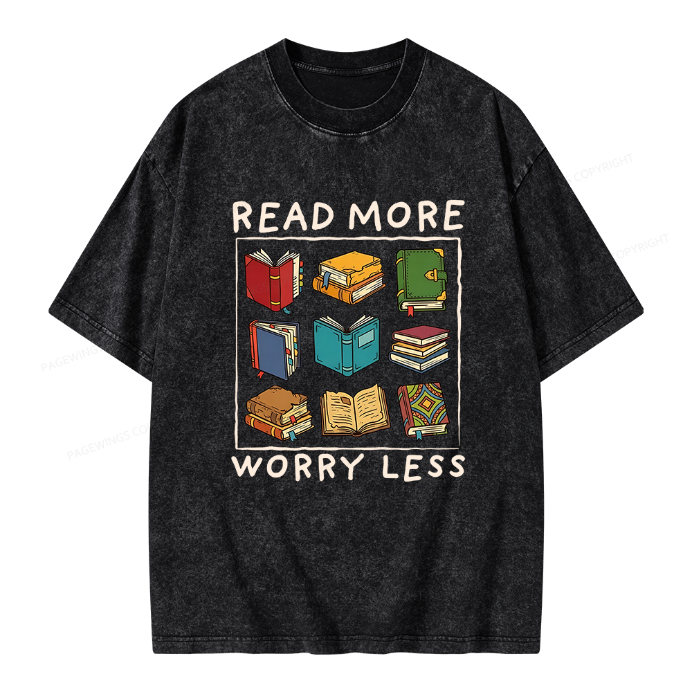 Pagewings Read More Worry Less Unisex Washed T-shirt