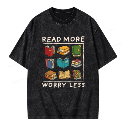 Pagewings Read More Worry Less Unisex Washed T-shirt