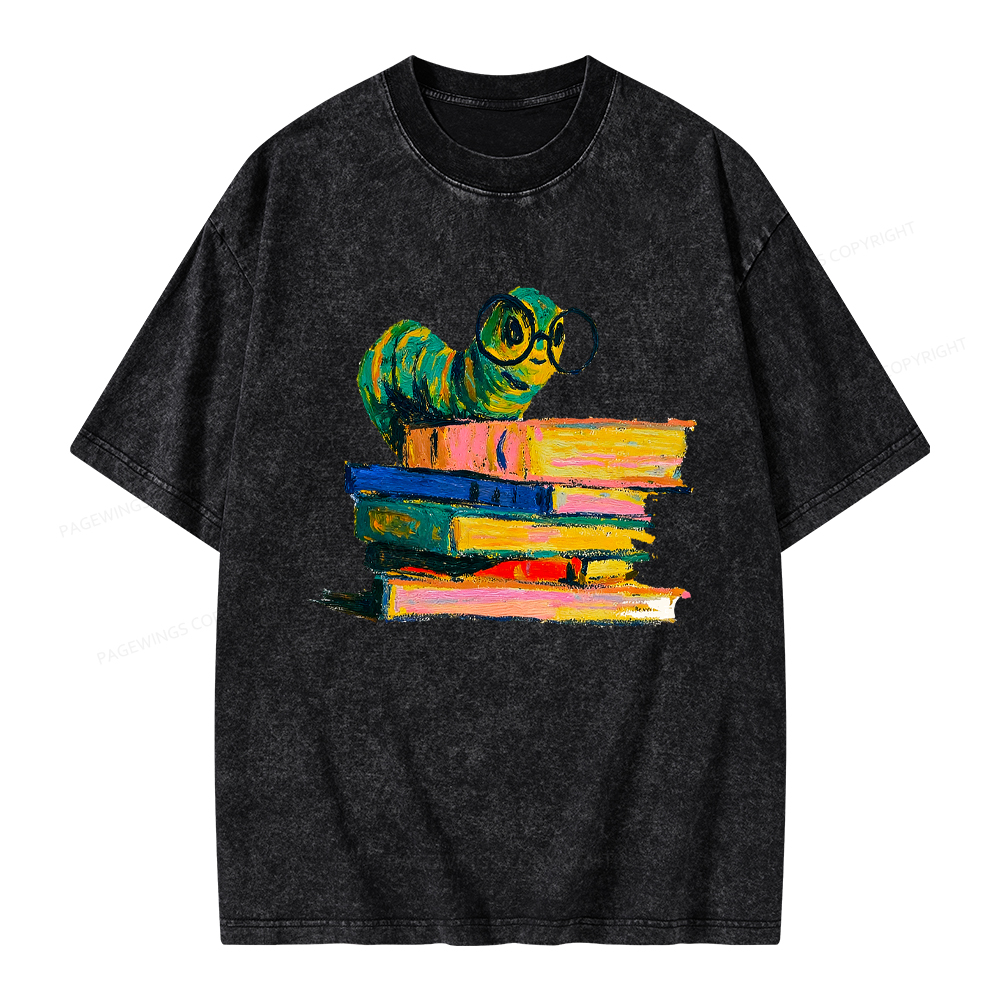 Pagewings Cute Bookworm Unisex Washed T-shirt