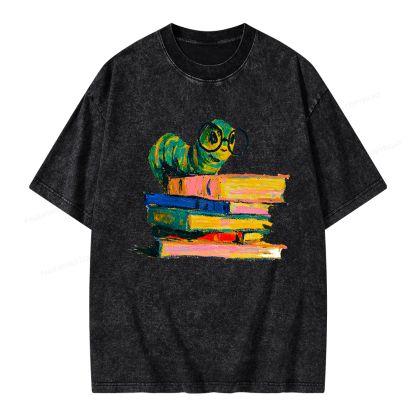 Pagewings Cute Bookworm Unisex Washed T-shirt