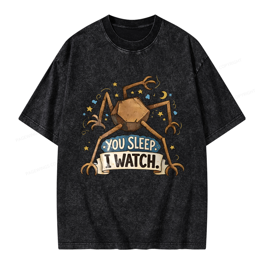 Pagewings You Sleep I Watch Unisex Washed T-shirt