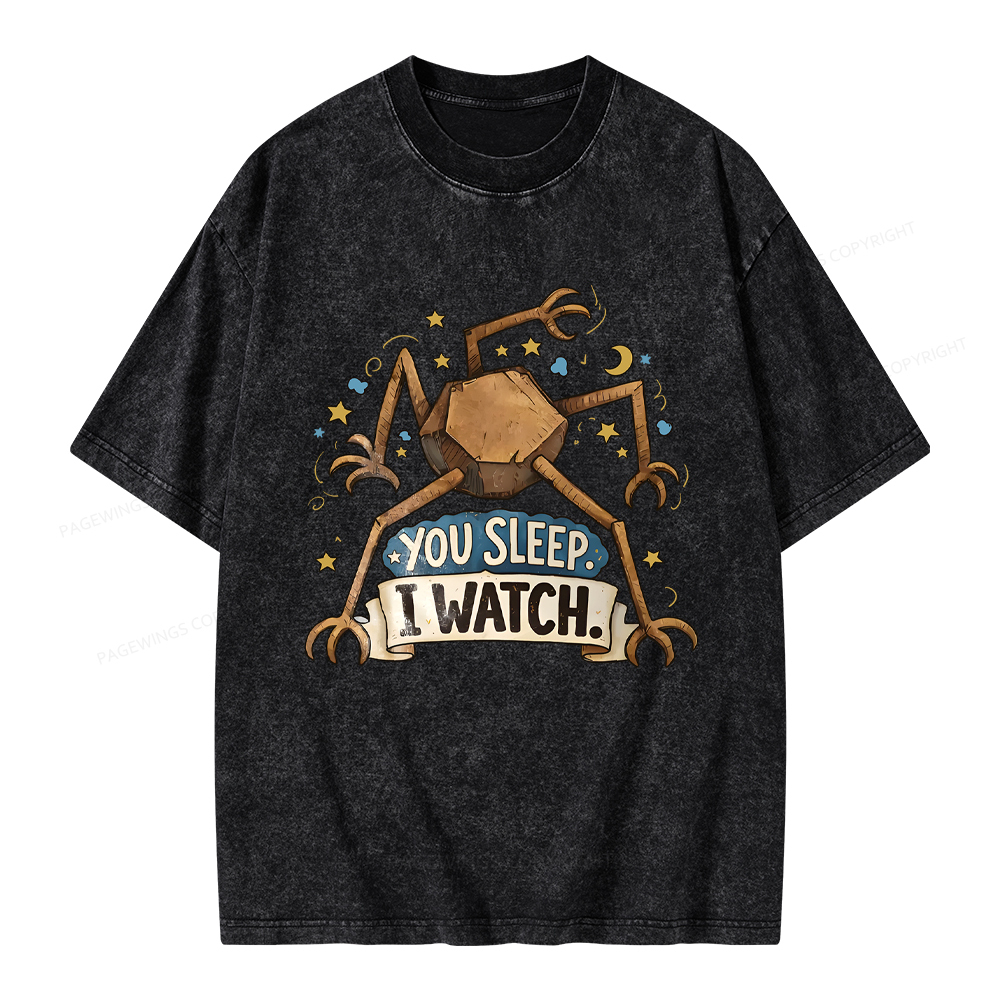 Pagewings You Sleep I Watch Unisex Washed T-shirt