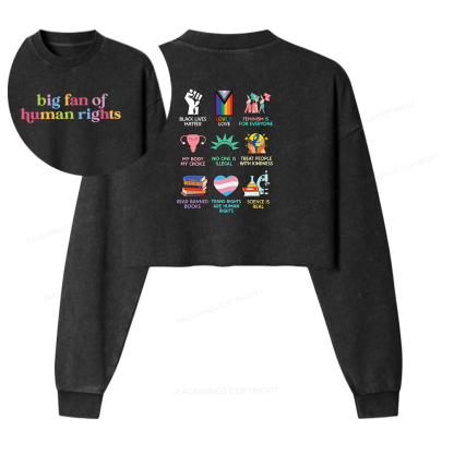 Pagewings Big Fan Of Human Rights Washed Crop Sweatshirt