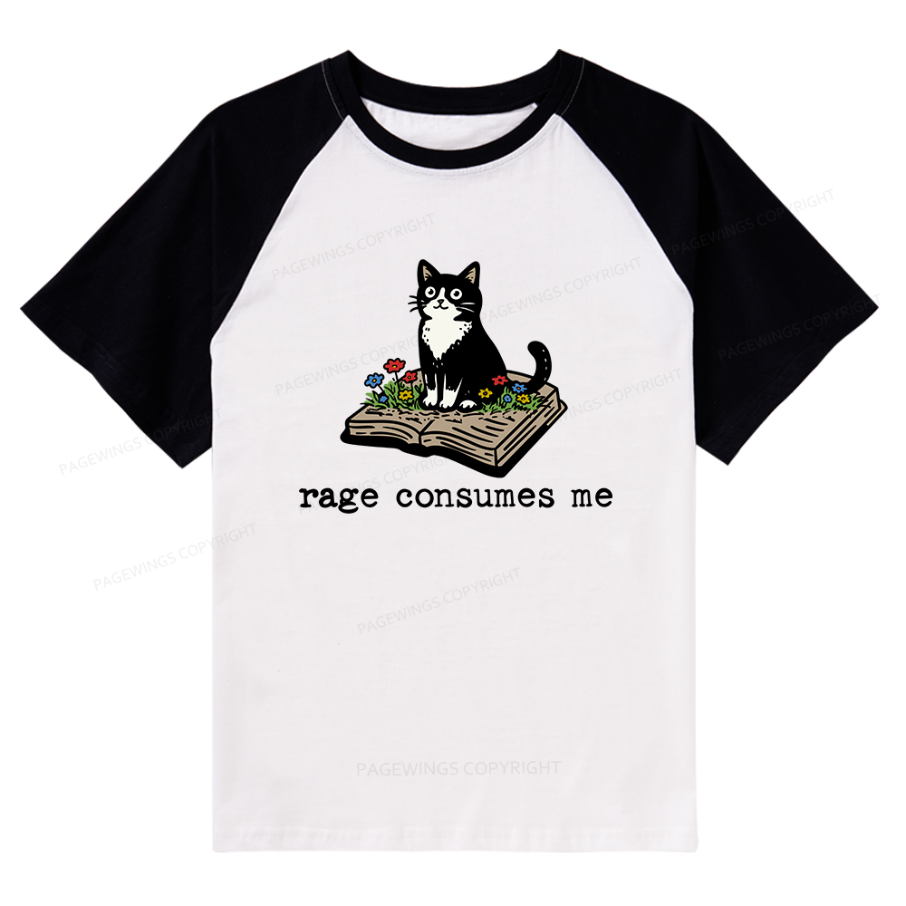 Pagewings Rage Consumes Me Raglan T-shirt