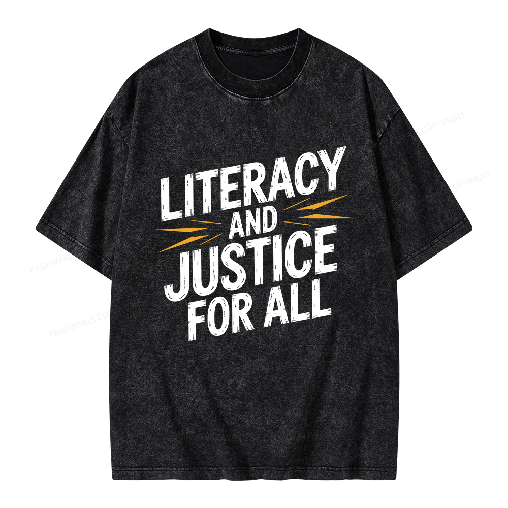 Pagewings Literacy And Justice For All Unisex Washed T-shirt