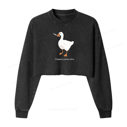 Pagewings I Require Library Card Washed Crop Sweatshirt