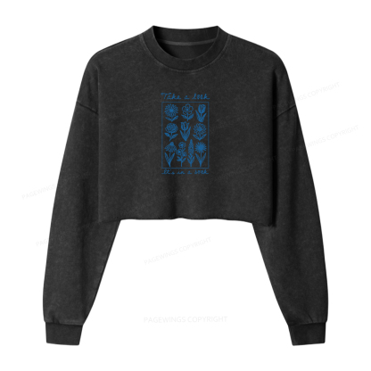 Pagewings Take A Look It’s In A Book Washed Crop Sweatshirt