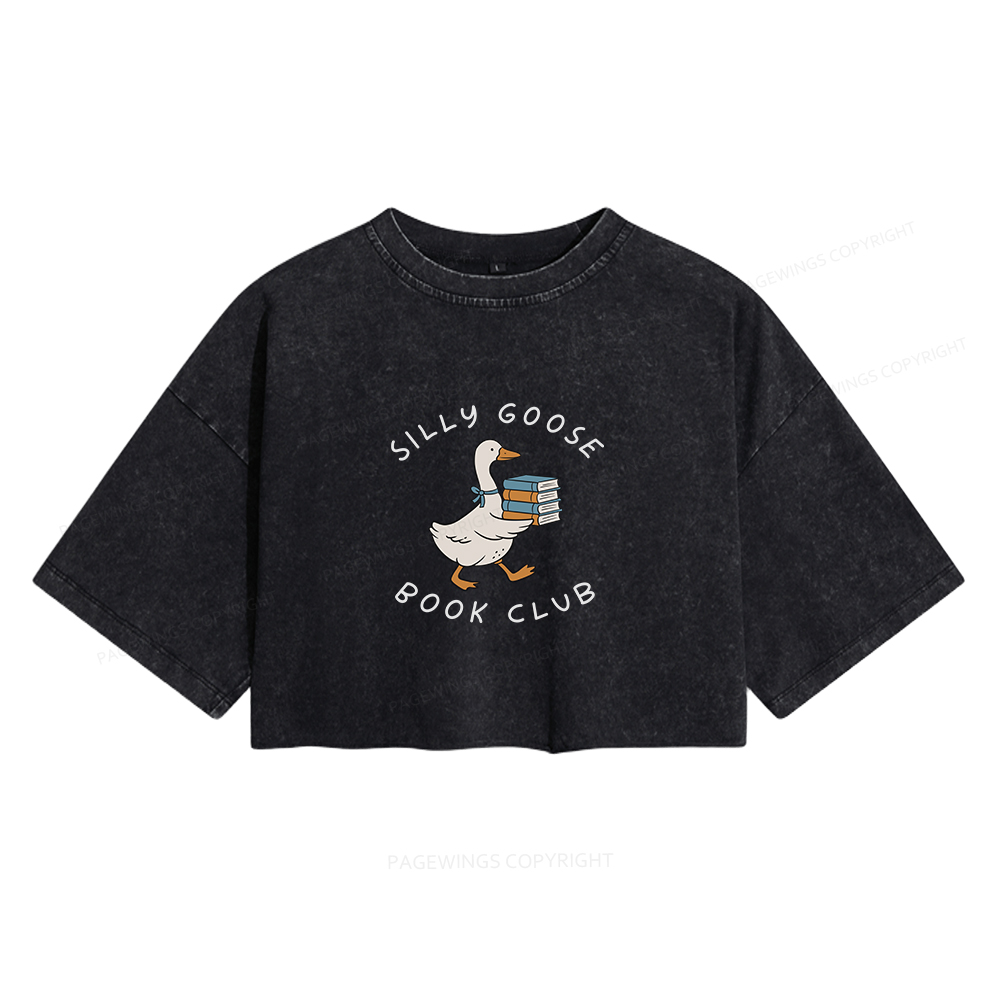 Pagewings Silly Goose Book Clu Women's Washed Cropped T-shirt