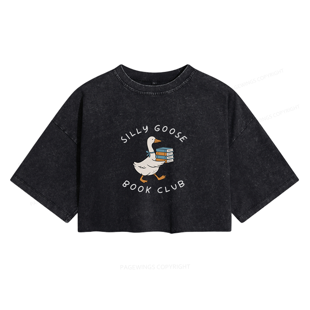 Pagewings Silly Goose Book Club Women's Washed Cropped T-shirt