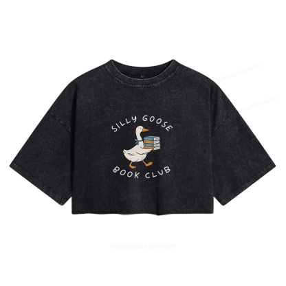 Pagewings Silly Goose Book Clu Women's Washed Cropped T-shirt