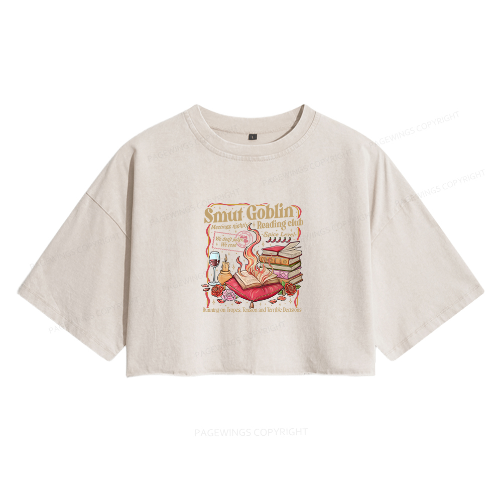 Pagewings Smut Goblin Dark Romance Women's Washed Cropped T-shirt