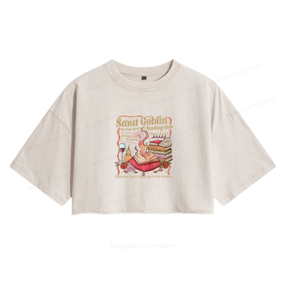 Pagewings Smut Goblin Dark Romance Women's Washed Cropped T-shirt